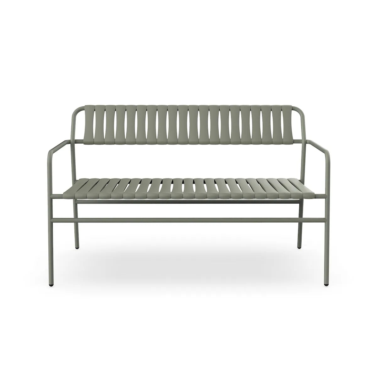 Resol Gelato Bench in Salvia throughout, steel frame and recycled polypropylene slats