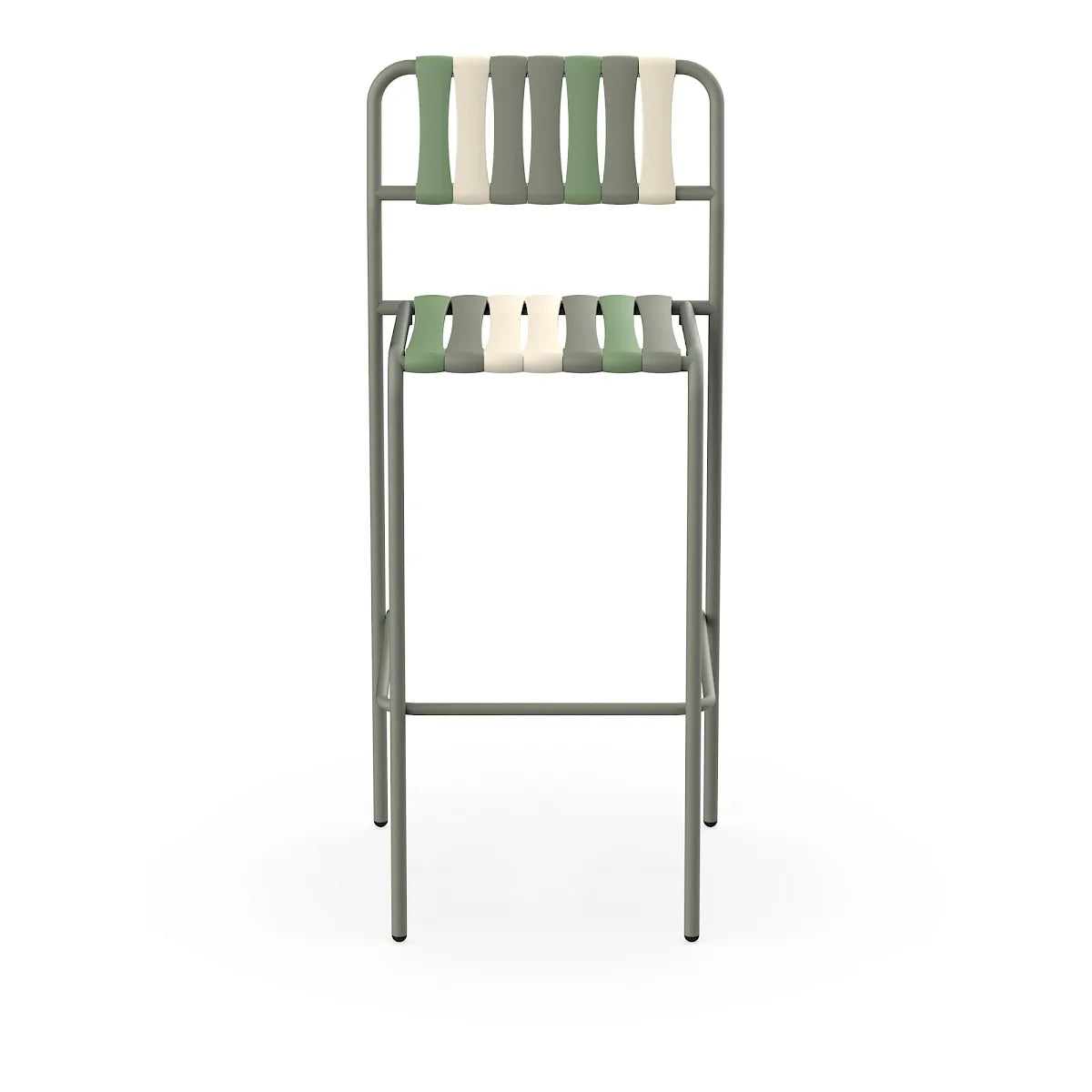 Resol Gelato Bar Stool in Salvia frame with Pistacchio slat mix, steel frame and recycled polypropylene slats