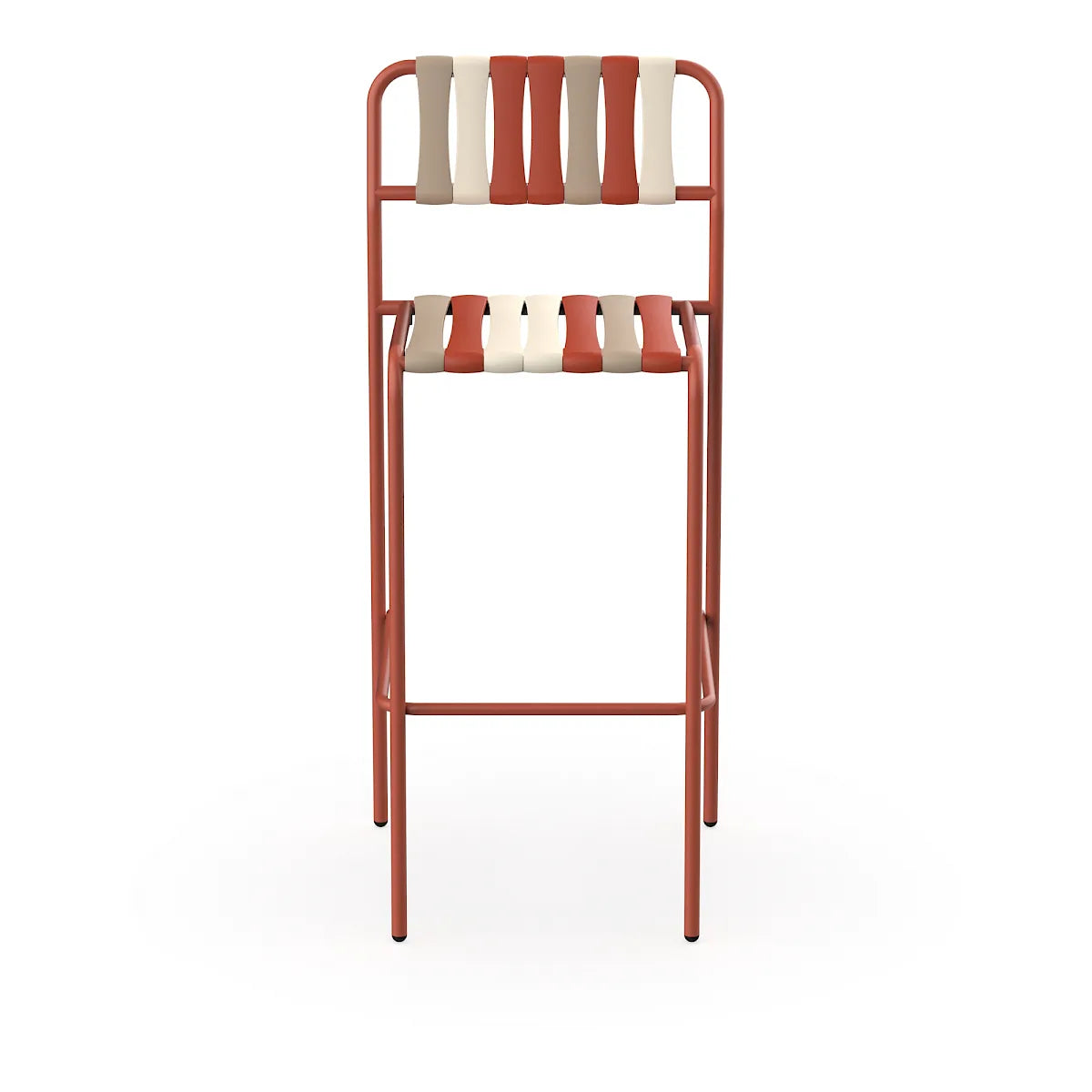 Resol Gelato Bar Stool in Greda frame with Amarena slat mix, steel frame and recycled polypropylene slats