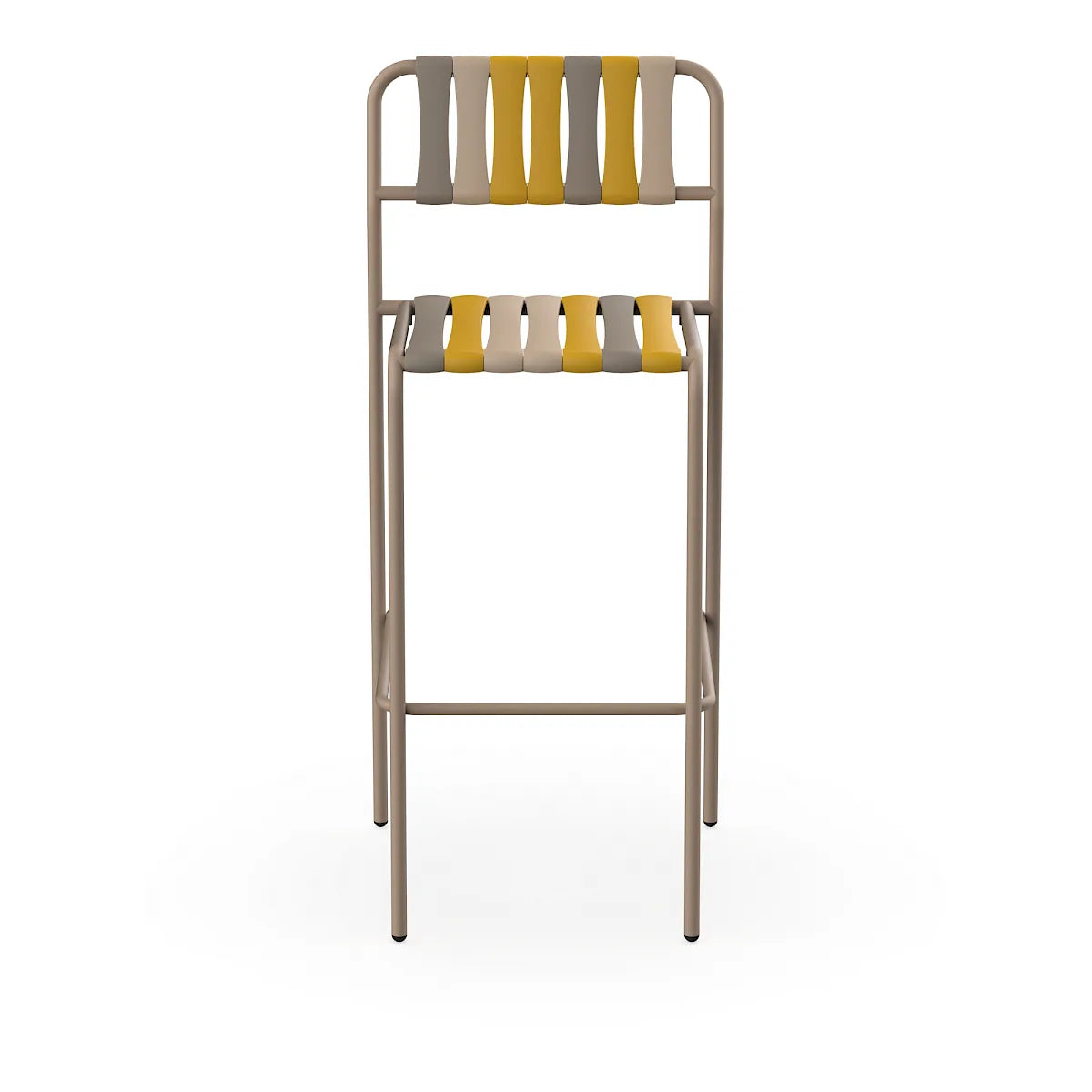 Resol Gelato Bar Stool in Duna frame with Nocciola slat mix, steel frame and recycled polypropylene slats