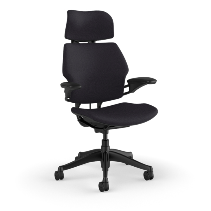 Humanscale Freedom Ocean Headrest - Black Frame Corde 4 Glacier - Front 3/4 View