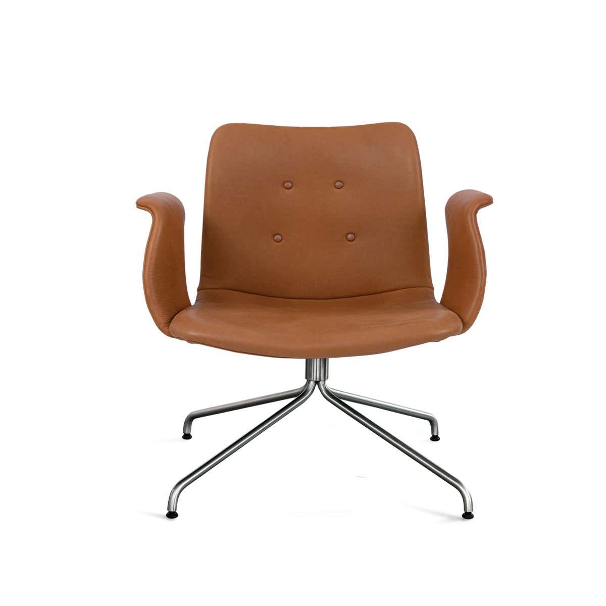 Bent Hansen Primum Lounge Chair with Arms in cognac leather, stainless steel base, stainless steel and leather