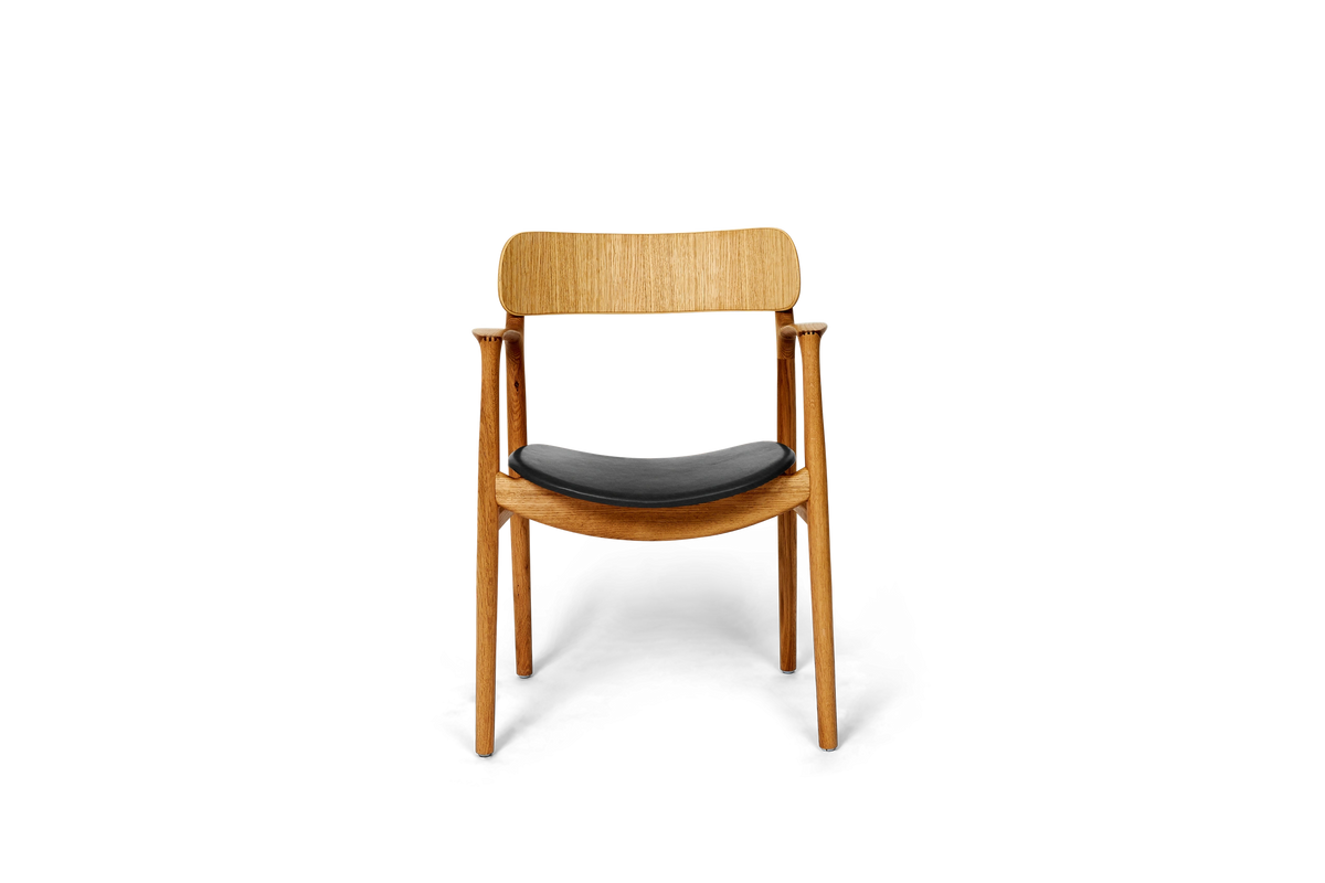 Bent Hansen Asger Dining Chair in oiled oak, black leather seat, oak and leather