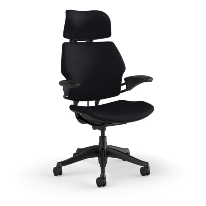 Humanscale Freedom Ocean Headrest - Black Frame Corde 4 Black - Front 3/4 View