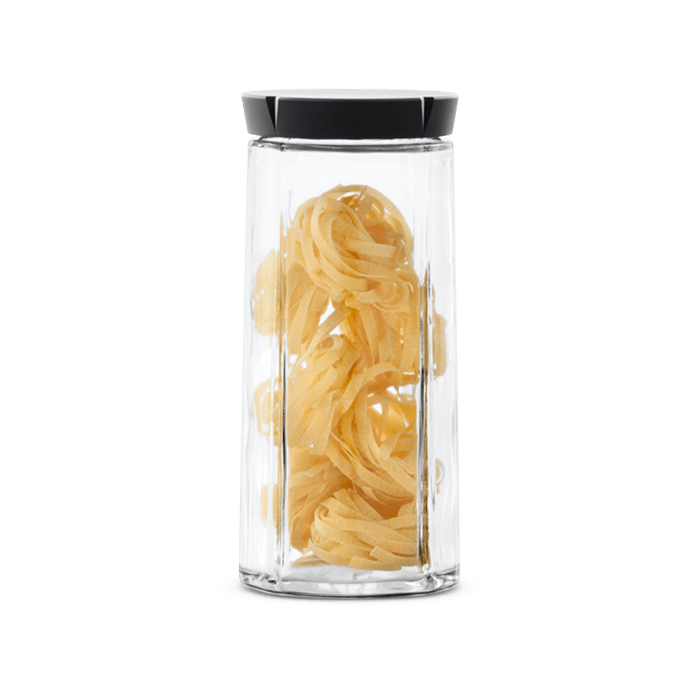 Rosendahl Grand Cru Storage Jar in glass with steel lid, designed by Erik Bagger, Danish design heritage.