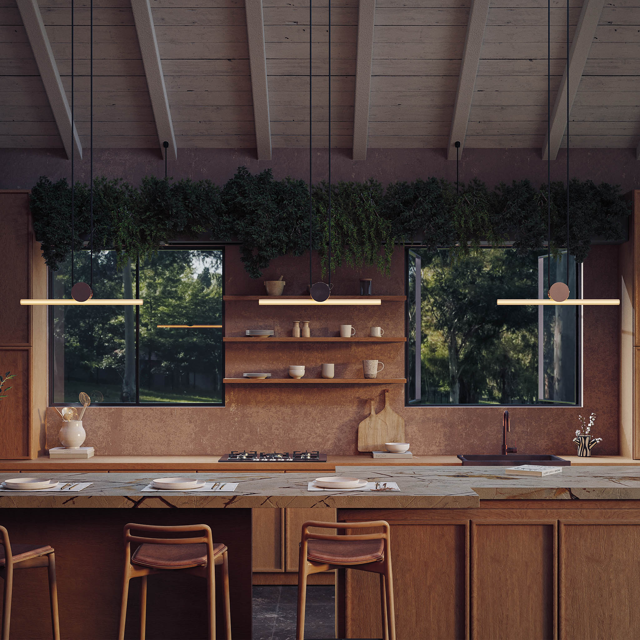 Kilter Pendant Light, warm 2200K light output lifestyle render