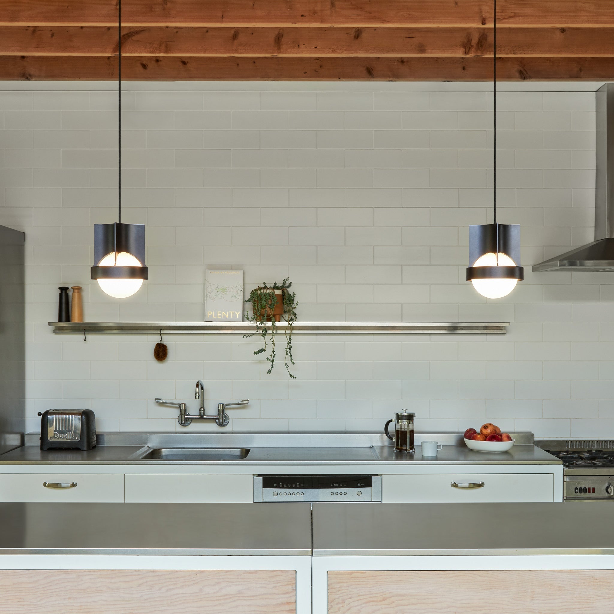 Loop Single Pendant in Dark Grey, pair in kitchen lifestyle