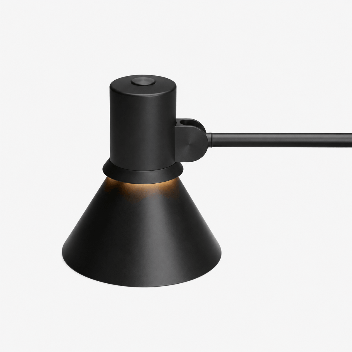 Detail of the Anglepoise Type 80 wall light switch on the aluminum shade in Matte Black