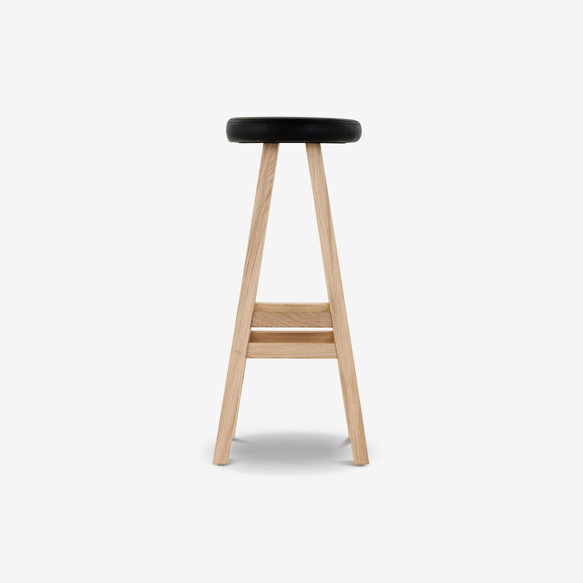 Case Oki-Nami Stool in Oak with black leather seat pad, solid oak