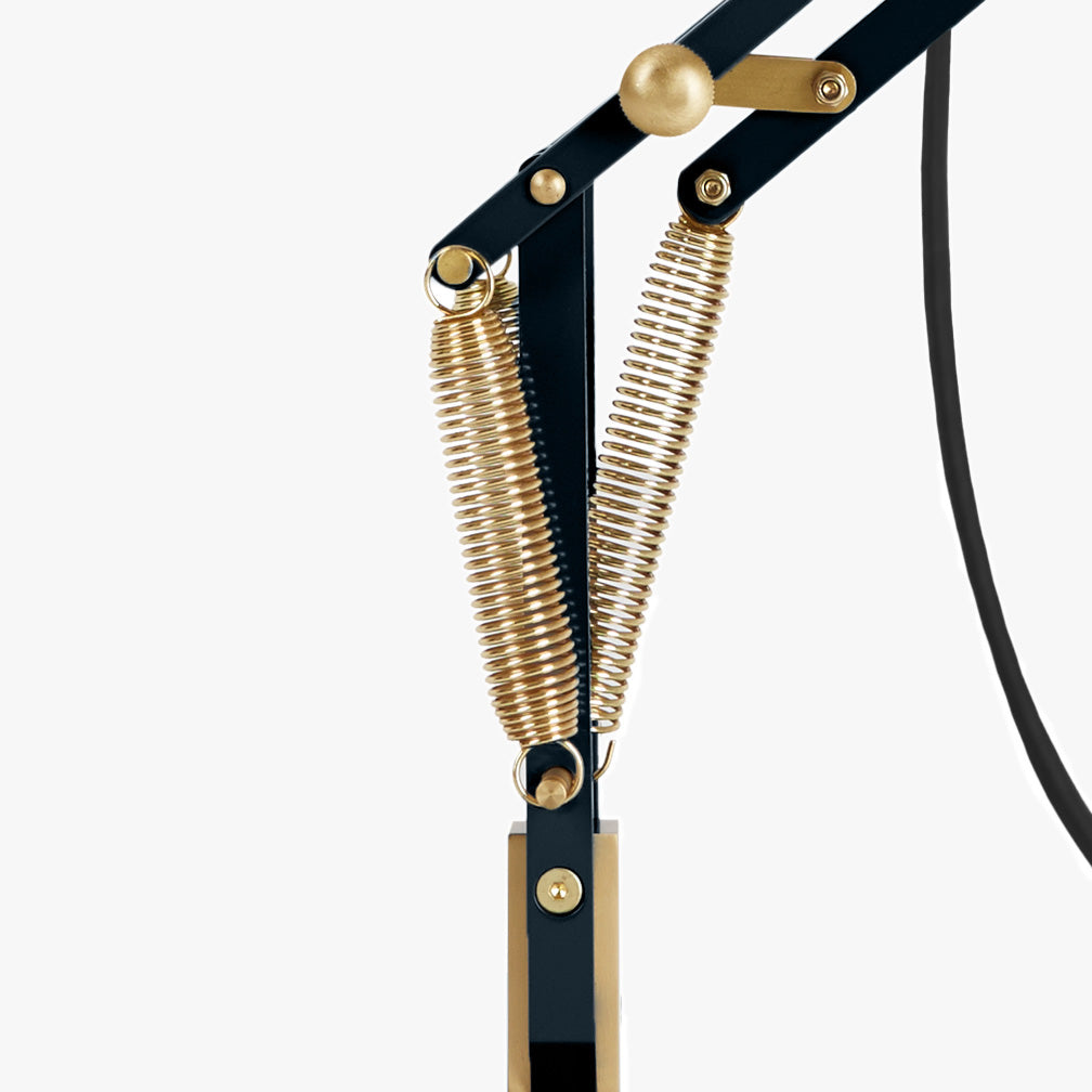 Detail of Anglepoise Original 1227 Brass Desk Lamp in Ink Blue, brass fittings