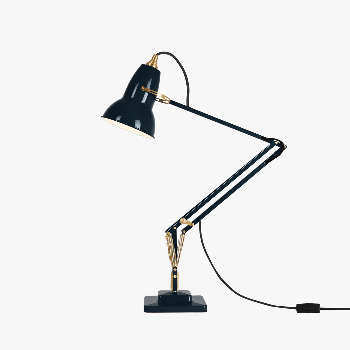 Anglepoise Original 1227 Brass Desk Lamp in Ink Blue, gloss painted aluminum with brass fittings