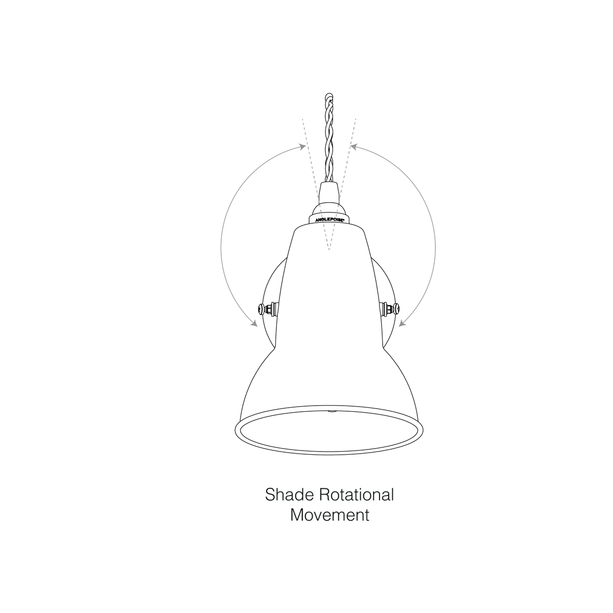 Anglepoise Original 1227 Brass Wall Light diagram showing how the steel shade rotates