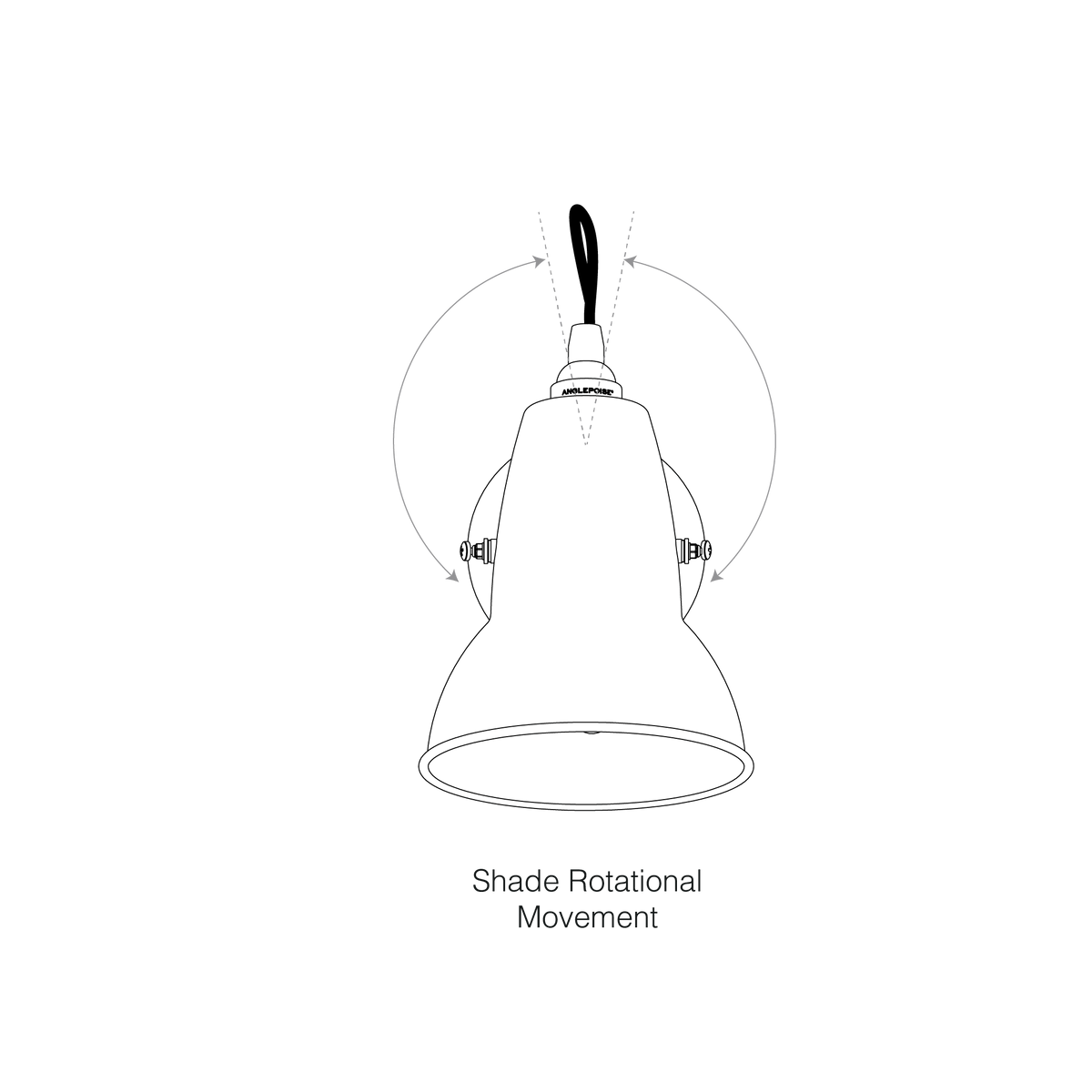 Anglepoise Original 1227 Wall Light diagram showing how the steel shade rotates