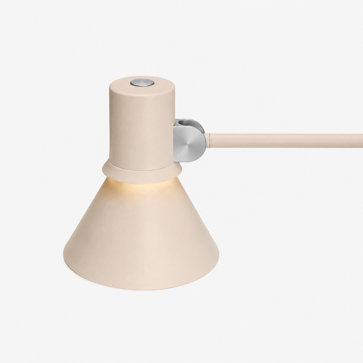 Detail of the Anglepoise Type 80 wall light switch on the aluminum shade in Pale Putty