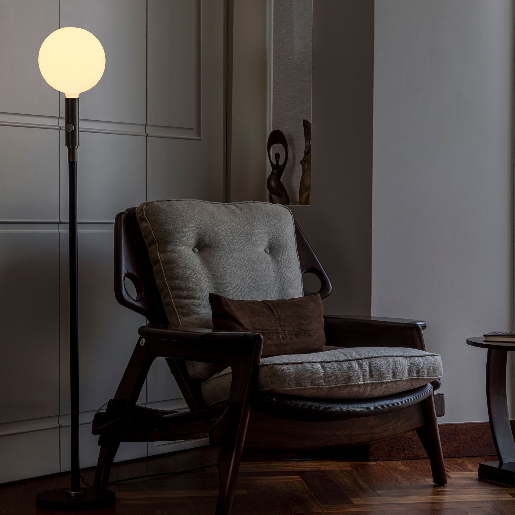Tala Poise Adjustable Floor Lamp in Graphite, living room lifestyle setting