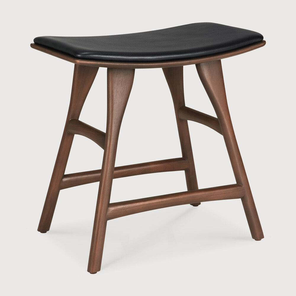 Ethnicraft Osso Stool in teak, FSC-certified solid teak with varnished finish