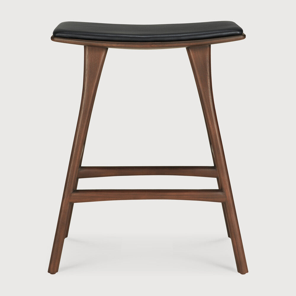 Ethnicraft Osso Stool in teak, FSC-certified solid teak with varnished finish
