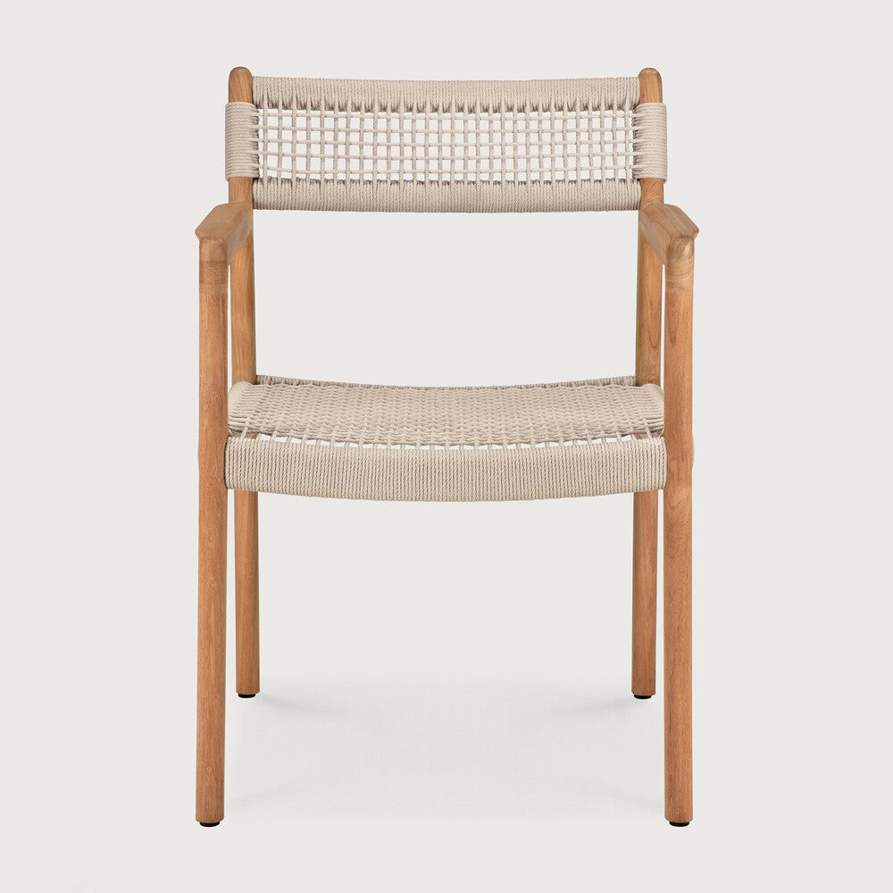 Ethnicraft Jack Woven Outdoor Dining Chair in teak styled in a dining room