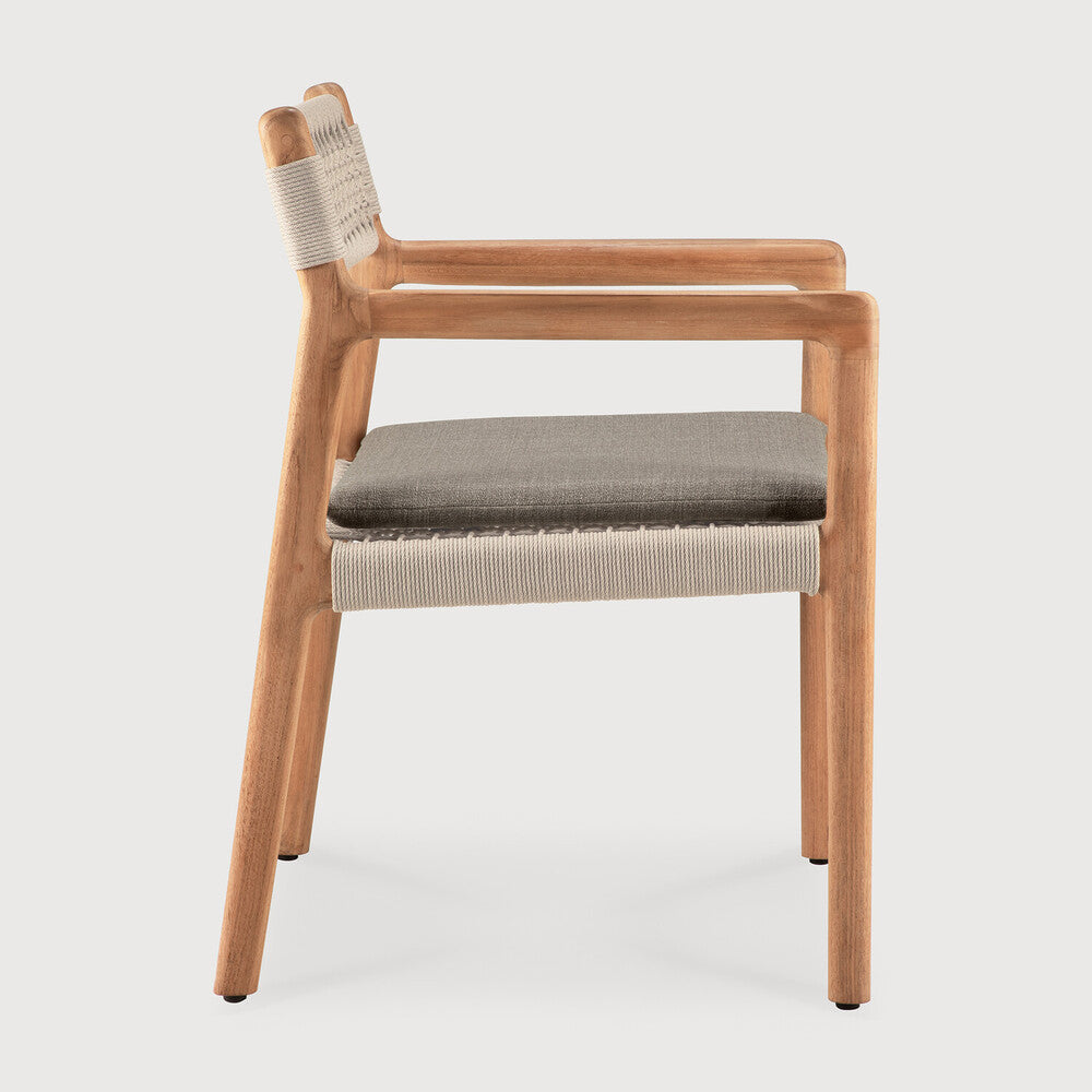 Ethnicraft Jack Woven Outdoor Dining Chair in teak styled in a dining room