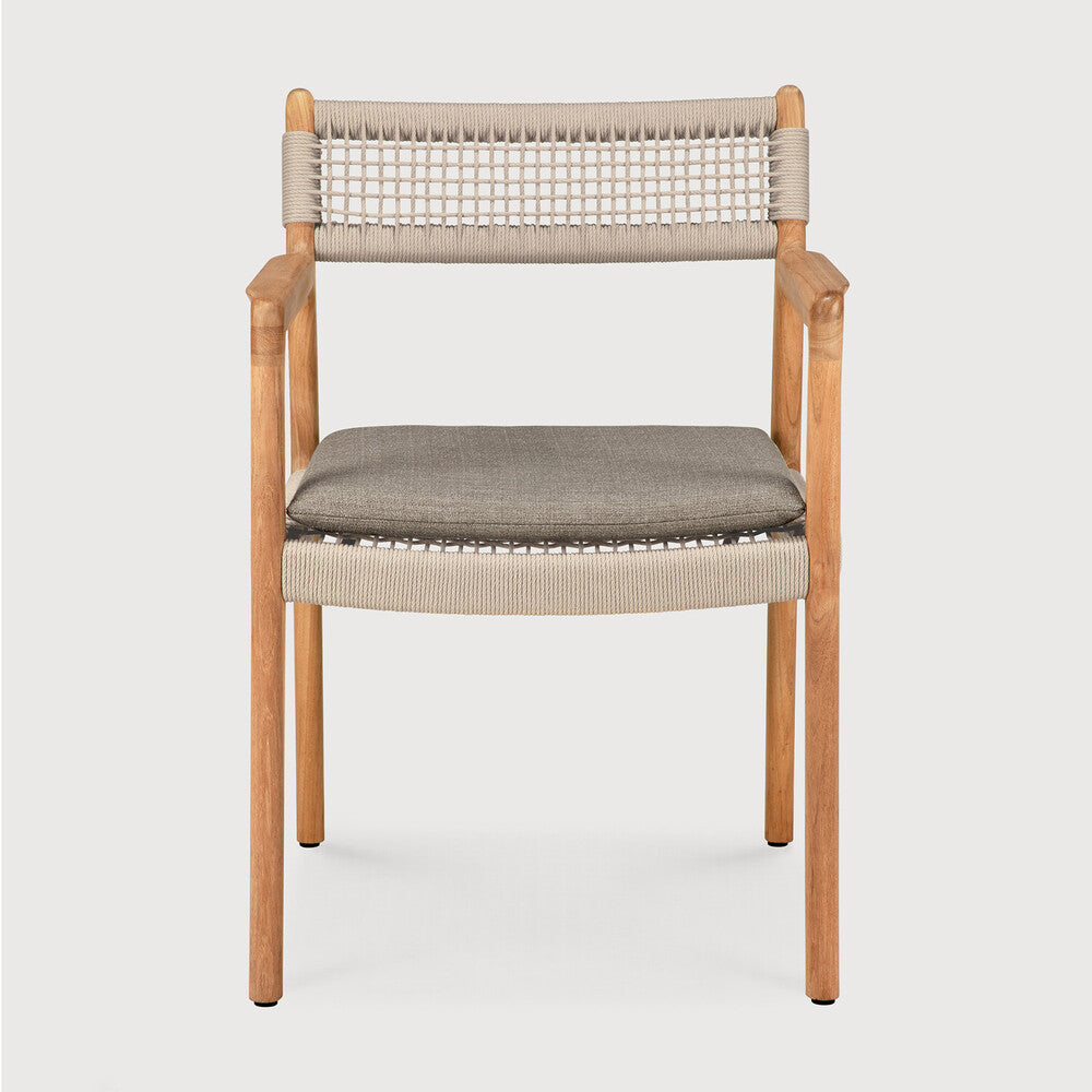 Ethnicraft Jack Woven Outdoor Dining Chair in teak styled in a dining room