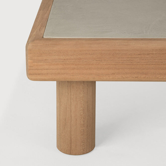 Ethnicraft Monocle Concrete Outdoor Coffee Table in teak, FSC-certified solid teak with varnished finish