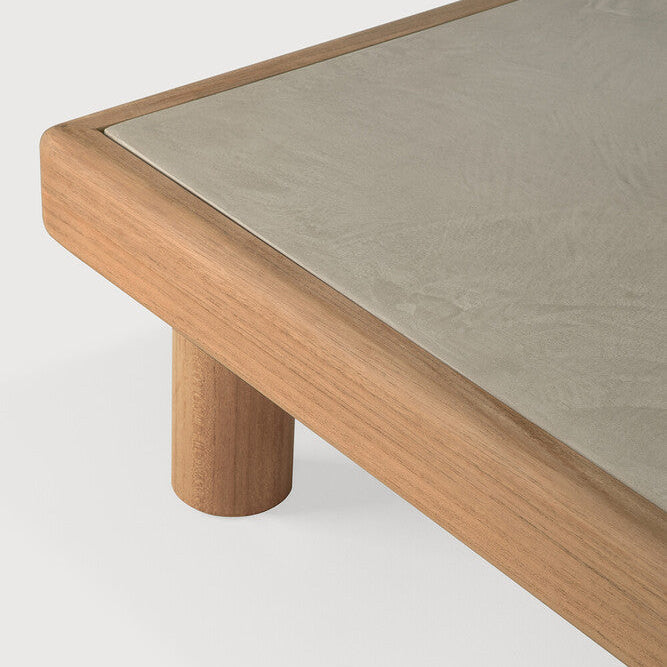Ethnicraft Monocle Concrete Outdoor Coffee Table in teak, FSC-certified solid teak with varnished finish