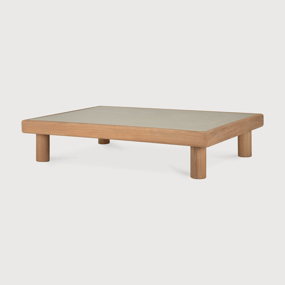 Ethnicraft Monocle Concrete Outdoor Coffee Table in teak, FSC-certified solid teak with varnished finish