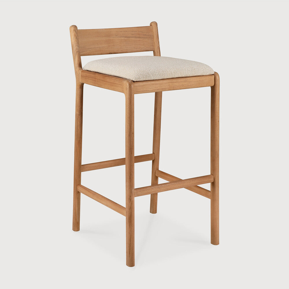 Ethnicraft Jack Outdoor Bar Stool in teak, FSC-certified solid teak with natural finish