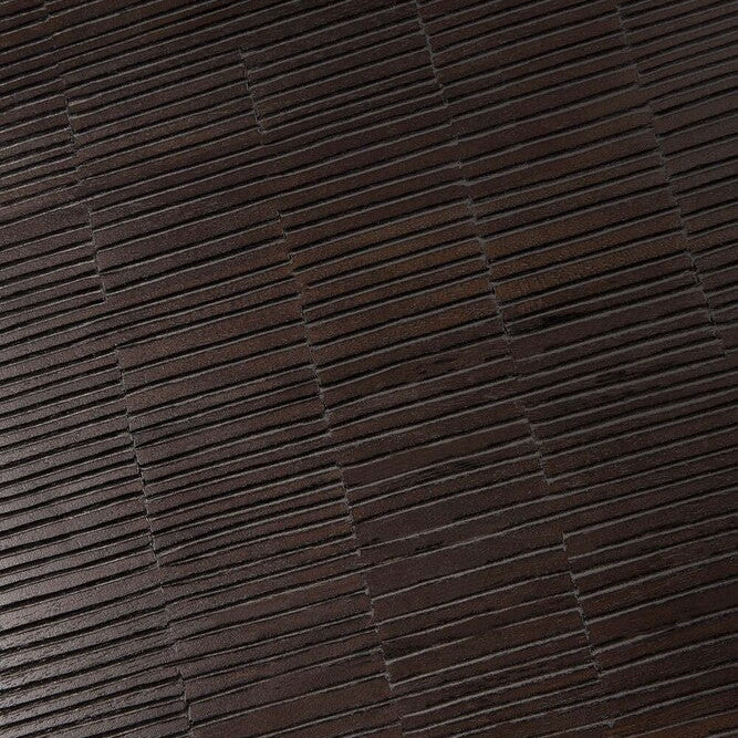 Close-up of a textured dark brown surface with horizontal lines from the Grooves Coffee Table.