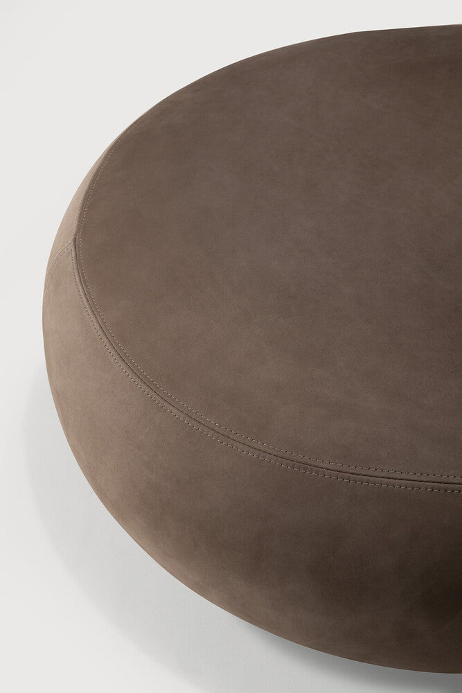 Detail of Ethnicraft Orb Pouf showing the Fawn nubuck leather grain