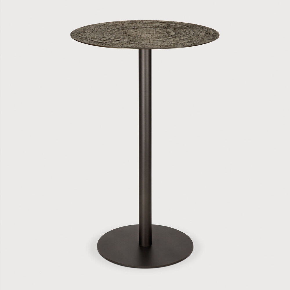 Ethnicraft Blend Bar Table in Ray Whisky, hand-finished Minerals top on Dark Bronze metal base