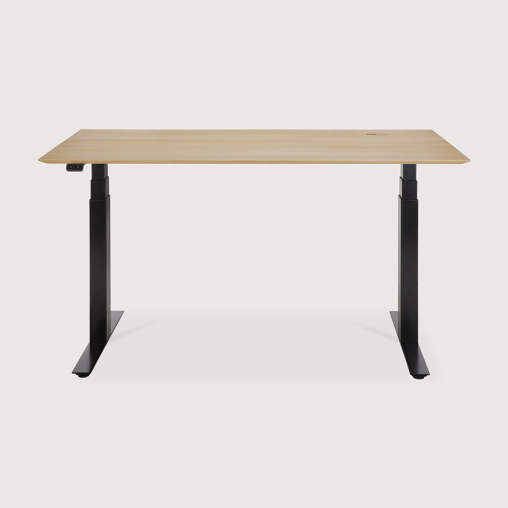 Ethnicraft Bok Adjustable Desk in oak, FSC-certified solid oak with varnished finish, Belgian solid wood furniture