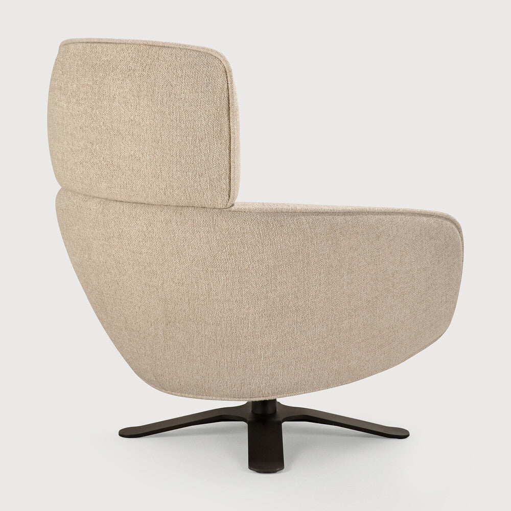 Ethnicraft Merge Lounge Chair in Loam, back view, recycled-content fabric