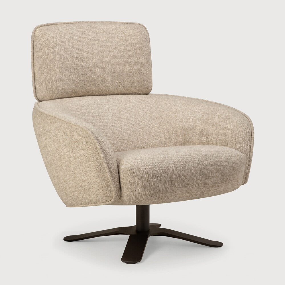 Ethnicraft Merge Lounge Chair in Loam, recycled-content fabric on Dark Bronze swivel base