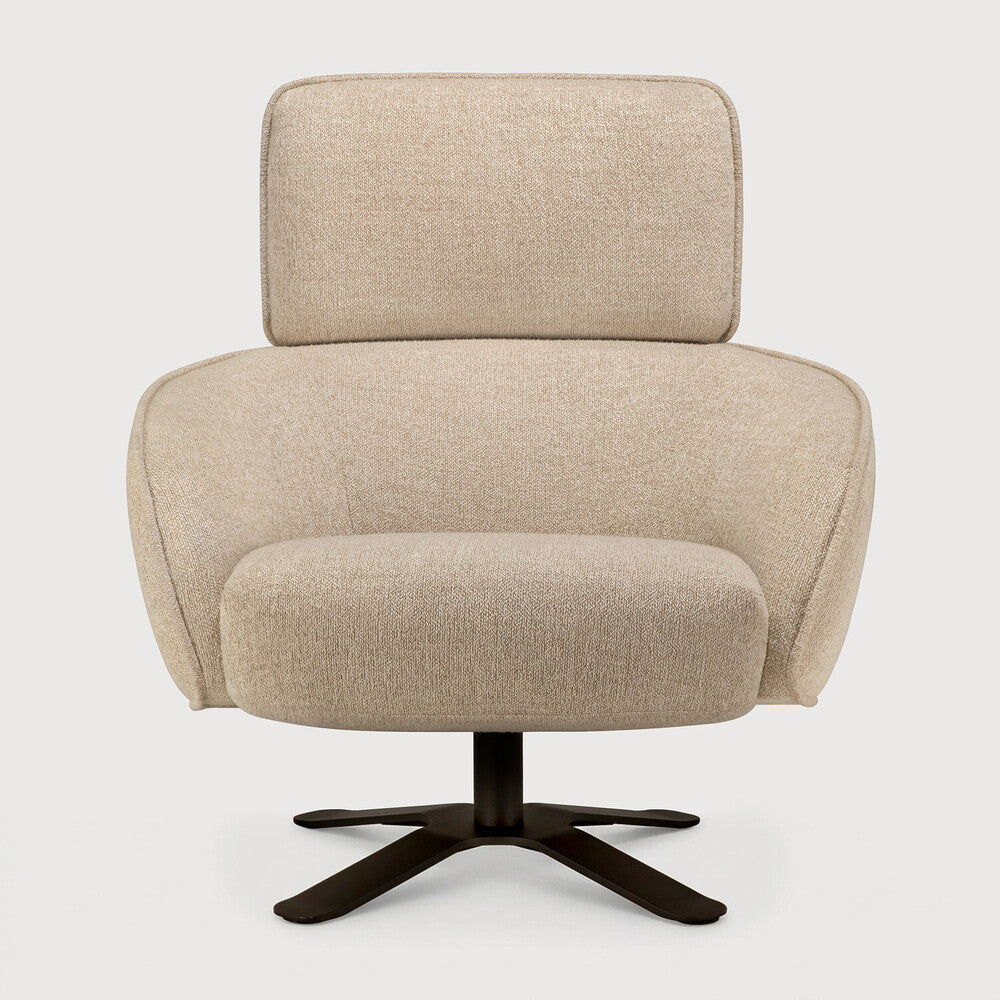 Ethnicraft Merge Lounge Chair in Loam, side view, recycled-content fabric