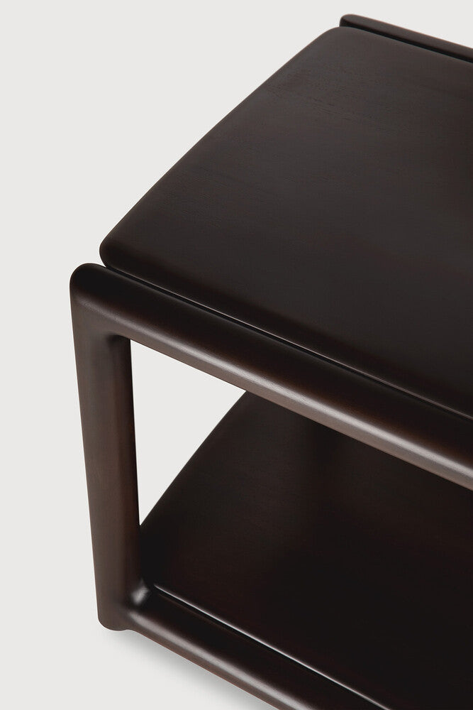 Detail of Ethnicraft Eda Side Table showing the rounded mahogany top edge