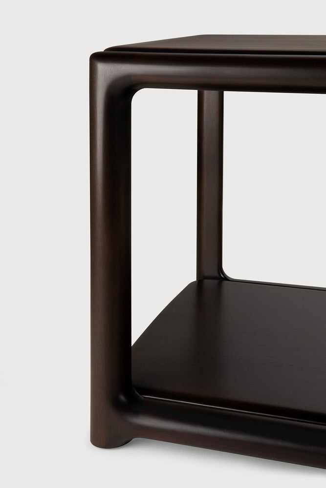 Detail of Ethnicraft Eda Side Table showing the mahogany grain and varnish