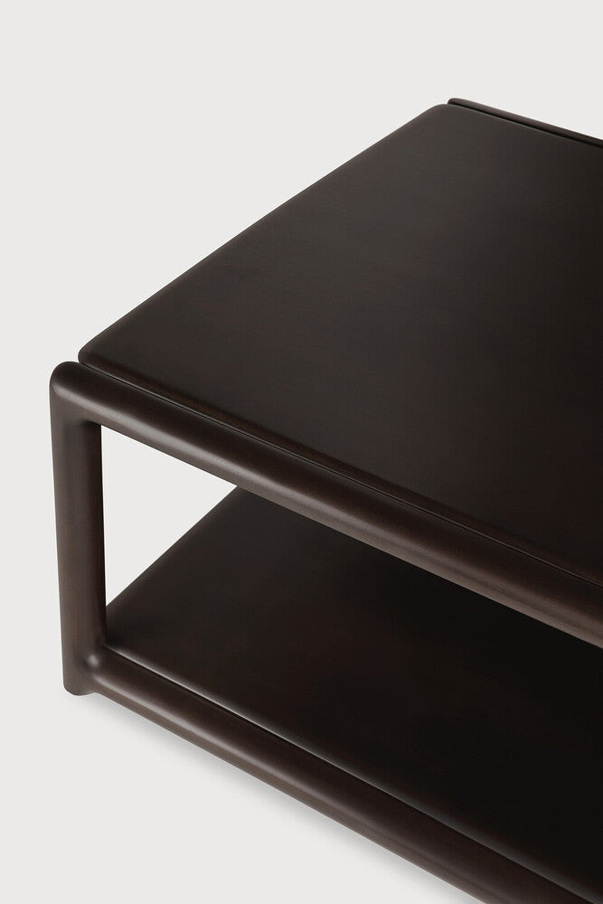Detail of Ethnicraft Eda Coffee Table square showing the mahogany grain