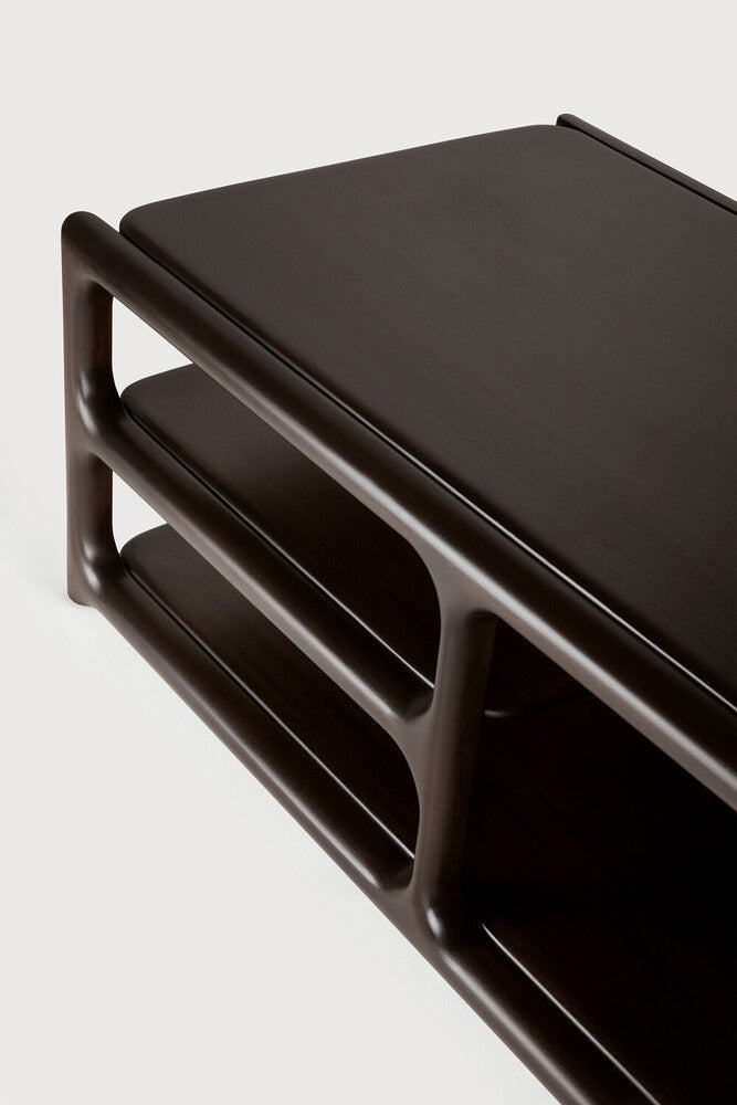 Detail of Ethnicraft Eda Coffee Table showing the rounded mahogany edge