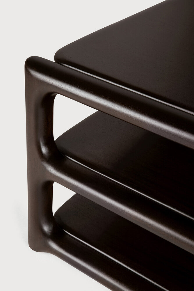 Detail of Ethnicraft Eda Coffee Table showing the lower shelf and leg joint