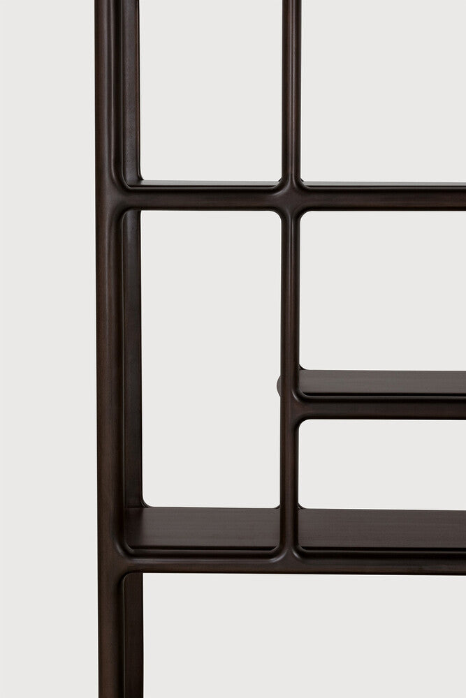 Detail of Ethnicraft Eda Rack tall showing the upright and shelf joint