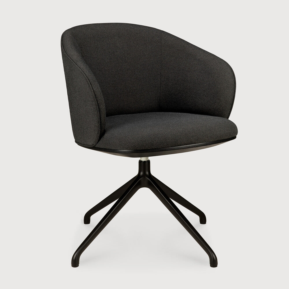 Ethnicraft Unda Office Chair in Charcoal without wheels, flat-weave upholstery on black metal base