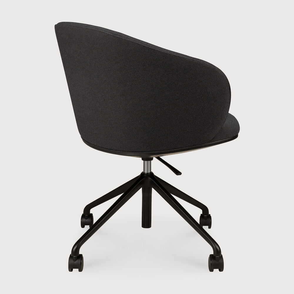 Ethnicraft Unda Office Chair in Charcoal, back view, flat-weave upholstery