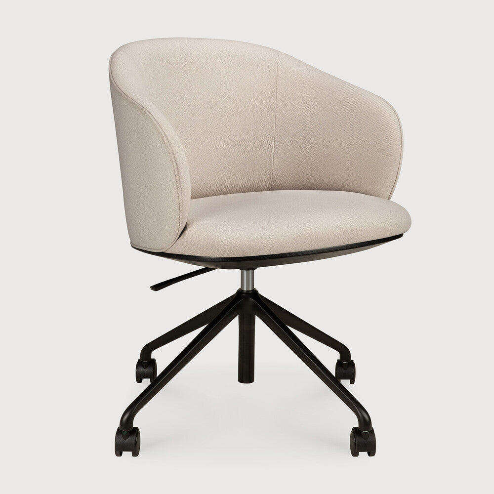 Ethnicraft Unda Office Chair in Salt, side view, flat-weave upholstery