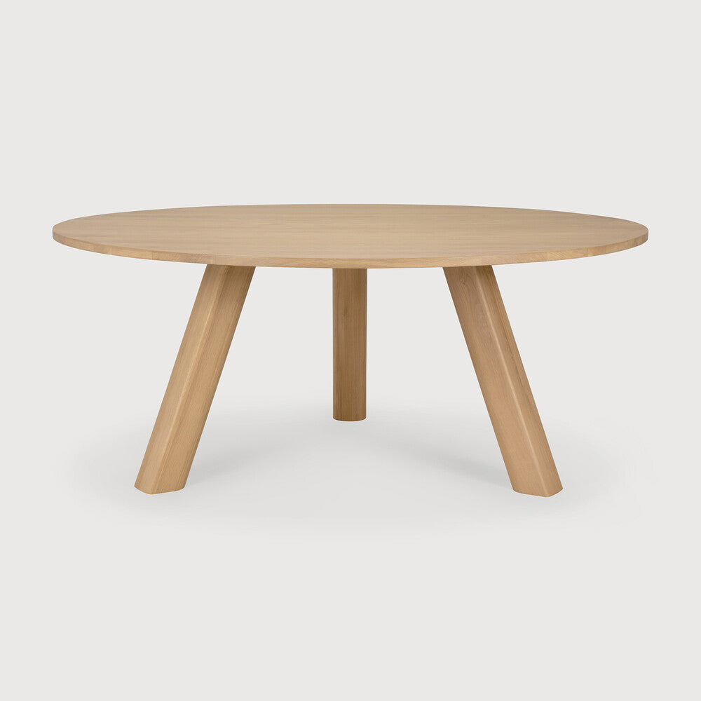 Ethnicraft Unda Dining Table in Oak, profile view showing the base, solid oak