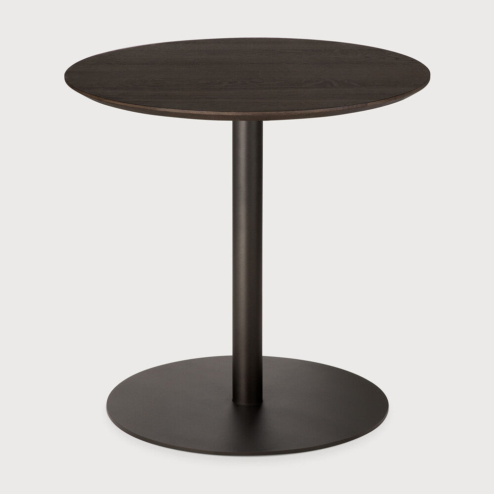Ethnicraft Blend Lounge Table in Oak Brown, brown varnished solid oak top on Dark Bronze metal base