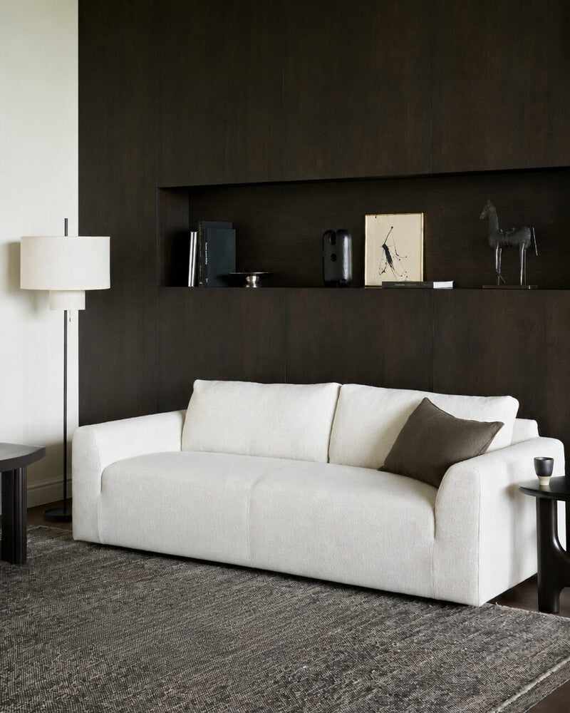 Ethnicraft Ease Sofa 3 seater in Leche, styled in an interior setting, woven upholstery