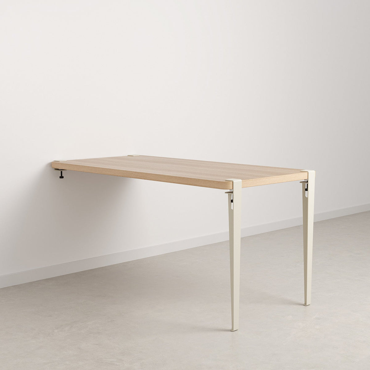 Tiptoe Wall Desk 150 x 75 cm in Cream White, oak veneer top on powder-coated steel