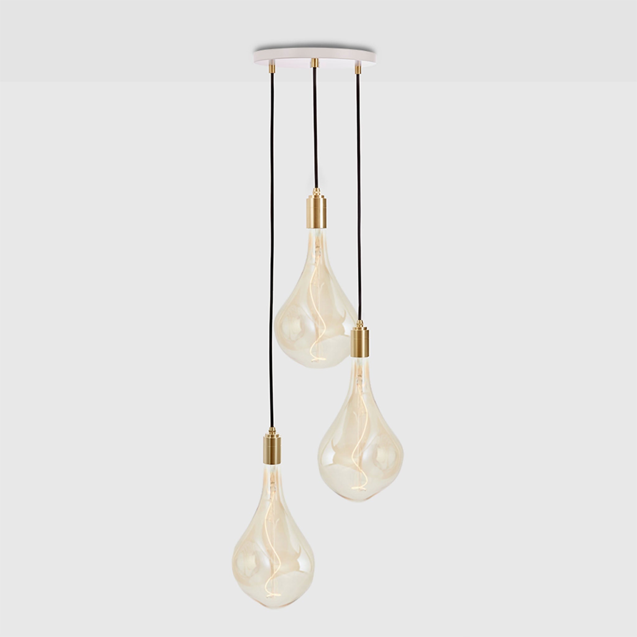 Tala Triple Pendant in Brass with Voronoi III bulbs, white canopy