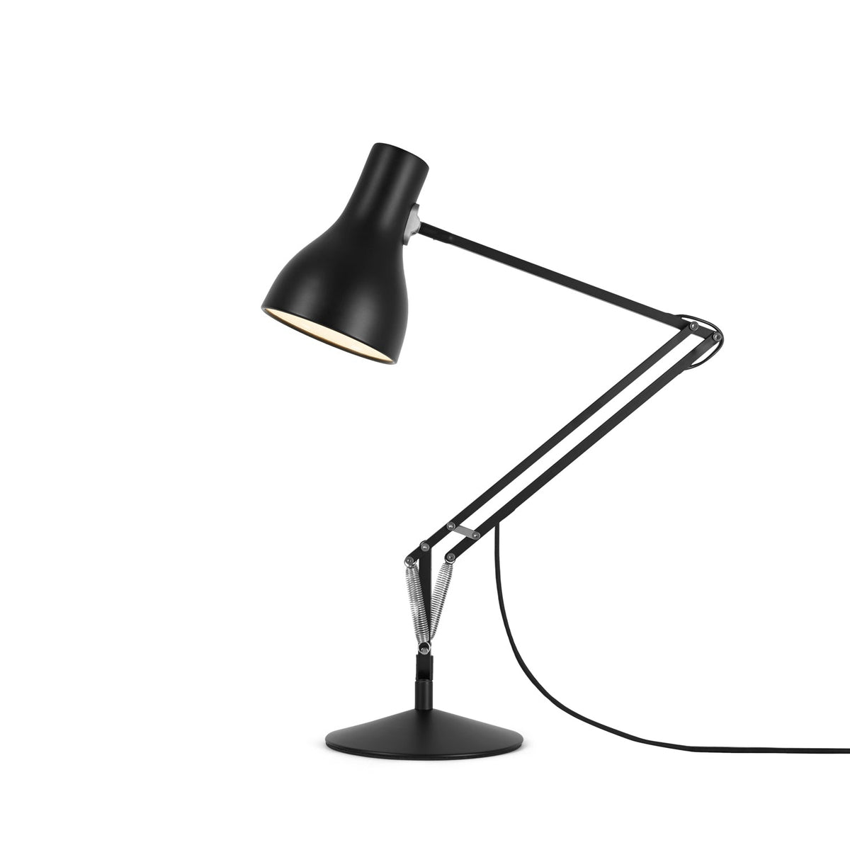 Anglepoise Type 75 Desk Lamp in Jet Black, powder-coated steel desk lamp, designed by Sir Kenneth Grange